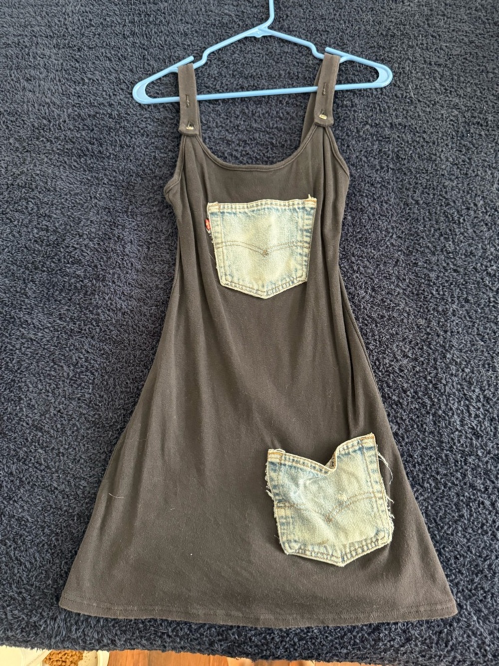 Women’s Black Mini Dress with Denim Pocket Accents